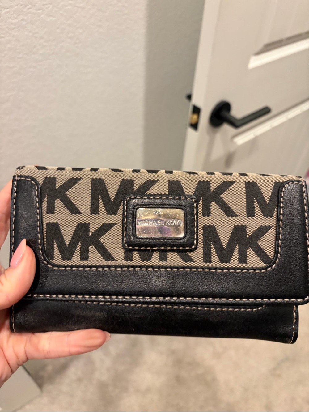 Michael Kors Black and Beige MK Logo Continental Wallet